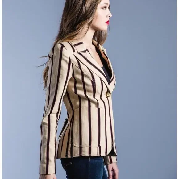 SMYTHE Duchess Striped Blazer US Size 6 Elbow Patches $795 MSRP Old Money - Picture 7 of 10